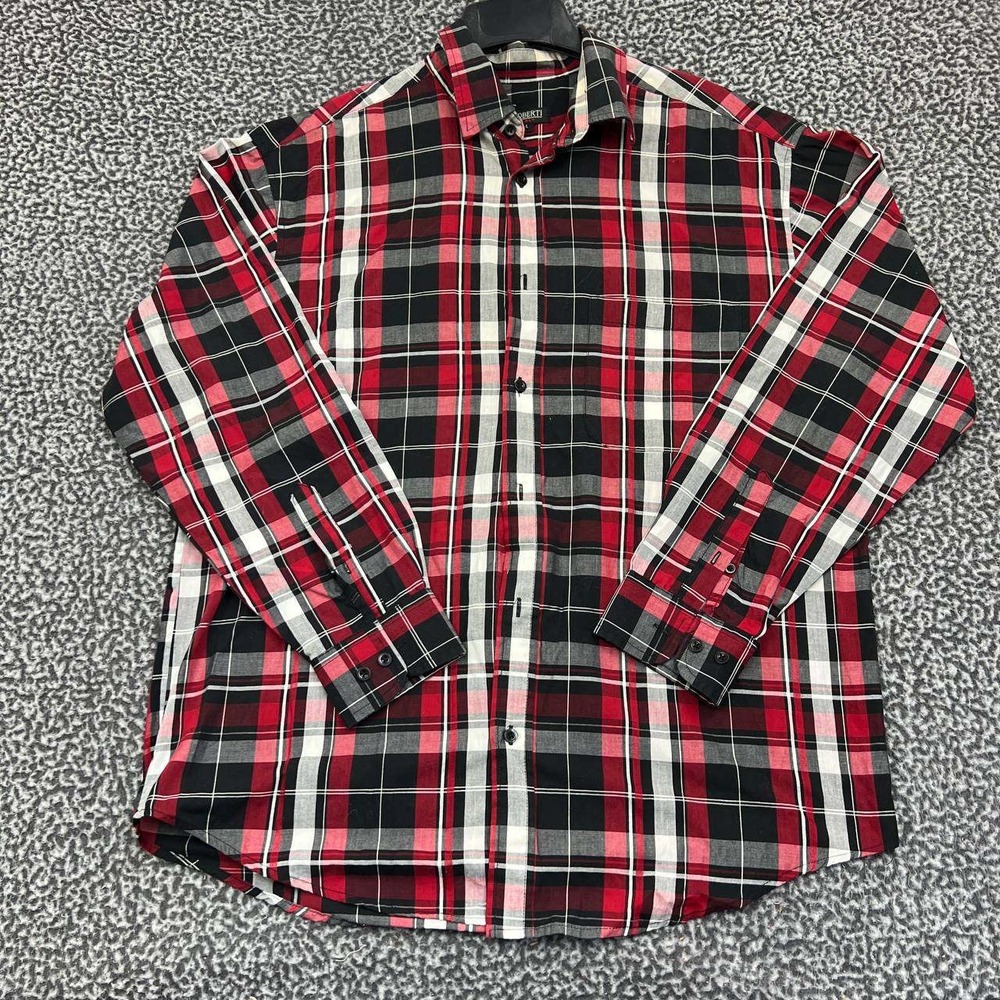 Gioberti Shirt Men Large Red Black Plaid Button Up‎ Long Sleeve Collared L